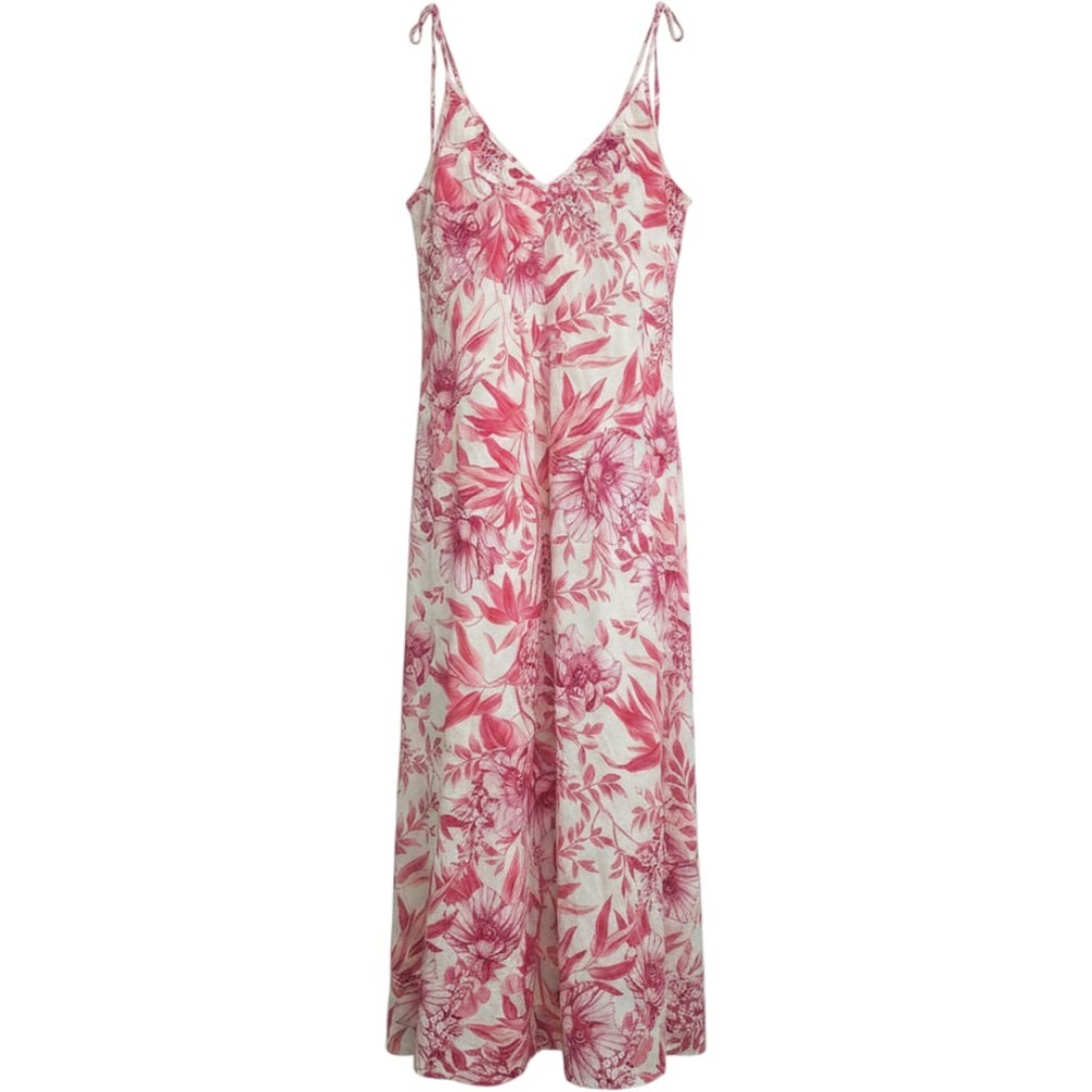 HM Pink Floral Toile Cotton Maxi Dress Tie Strap Womens Small V-Neck Summer